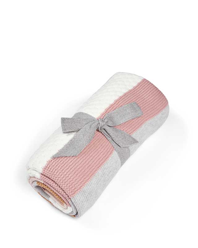 Kötött takaró - Pasztel rózsaszín csíkos