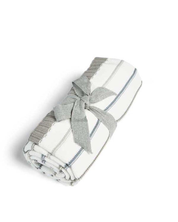 Kötött takaró - Fehér-kék csíkos