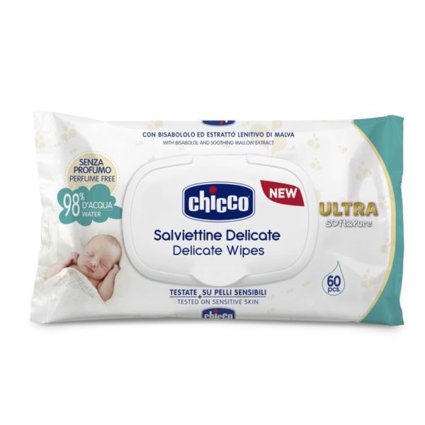 Chicco Soft Pure Nedves Törlőkendő visszazárható tetővel - 60db