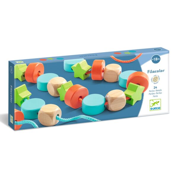 Djeco Fűzős játék - Színes fűzhető faformák - Filacolor