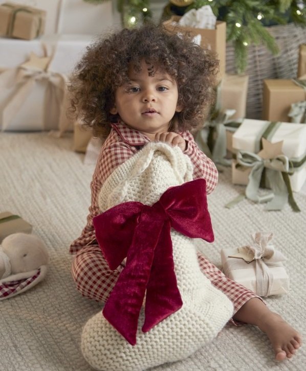 Nagy karácsonyi zokni - Kötött masnis