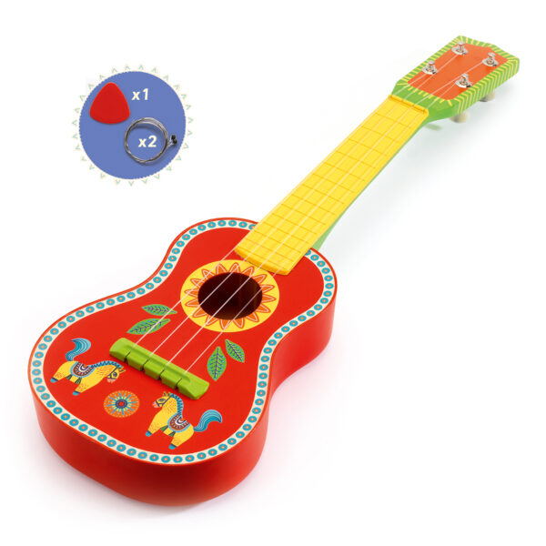 Djeco Játékhangszer - Kis gitár, 4 húros - Ukulélé