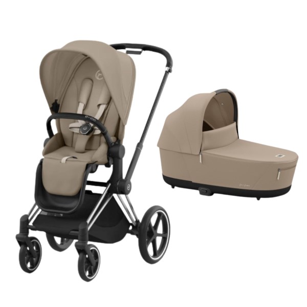Cybex Priam babakocsi mózeskosárral - Króm Fekete/Cozy Beige 2024 szövettel - Kiállított mózeskosár!