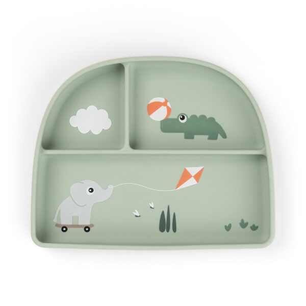 Done by Deer Szilikon tapadós többrekeszes tányér, Playground, zöld